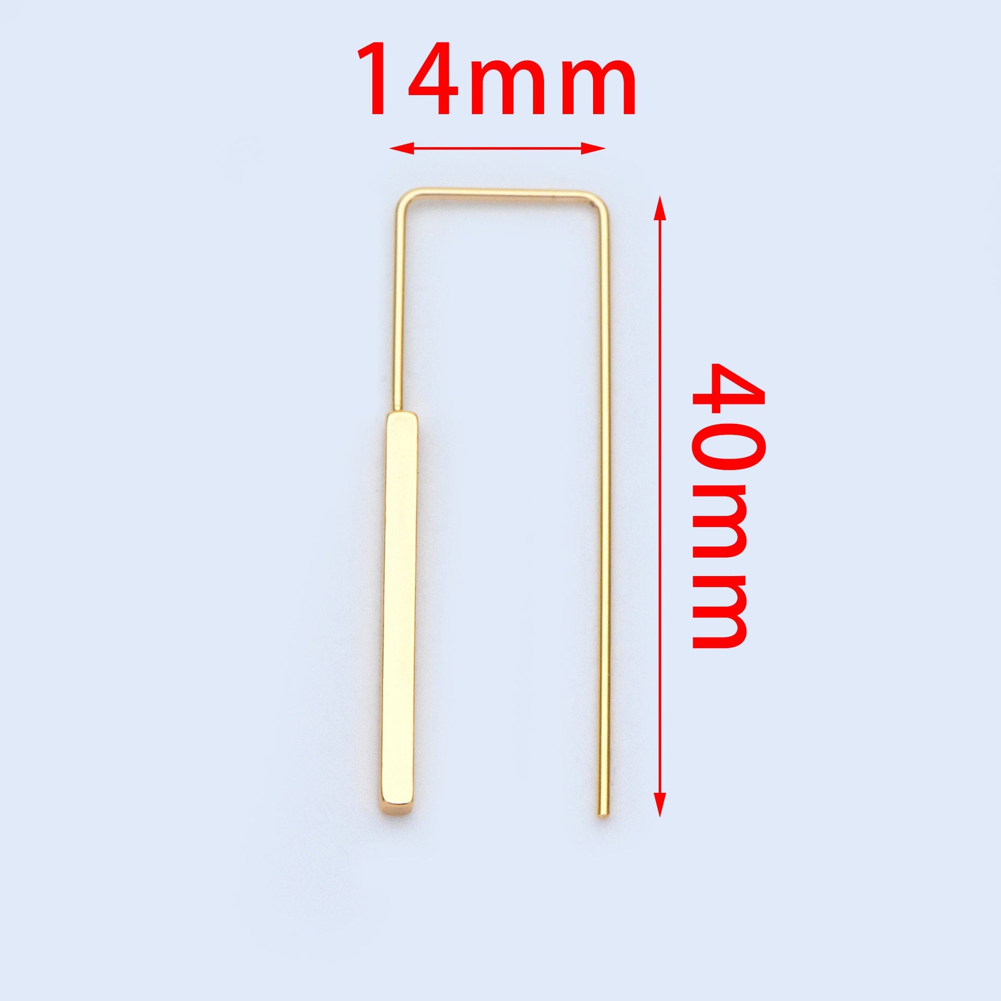 10pcs Gold/ Silver tone Cube Ear Hooks 14x40mm, Gold/ Rhodium plated Brass Simple Earwire Components, Square Earring Hooks (GB-1087)