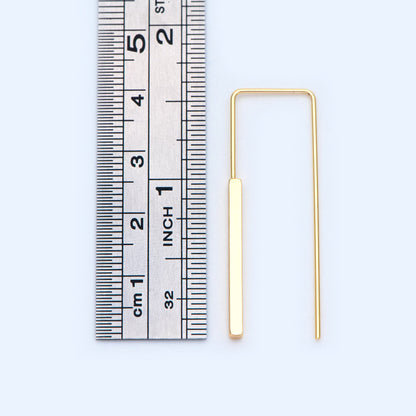 10pcs Gold/ Silver tone Cube Ear Hooks 14x40mm, Gold/ Rhodium plated Brass Simple Earwire Components, Square Earring Hooks (GB-1087)