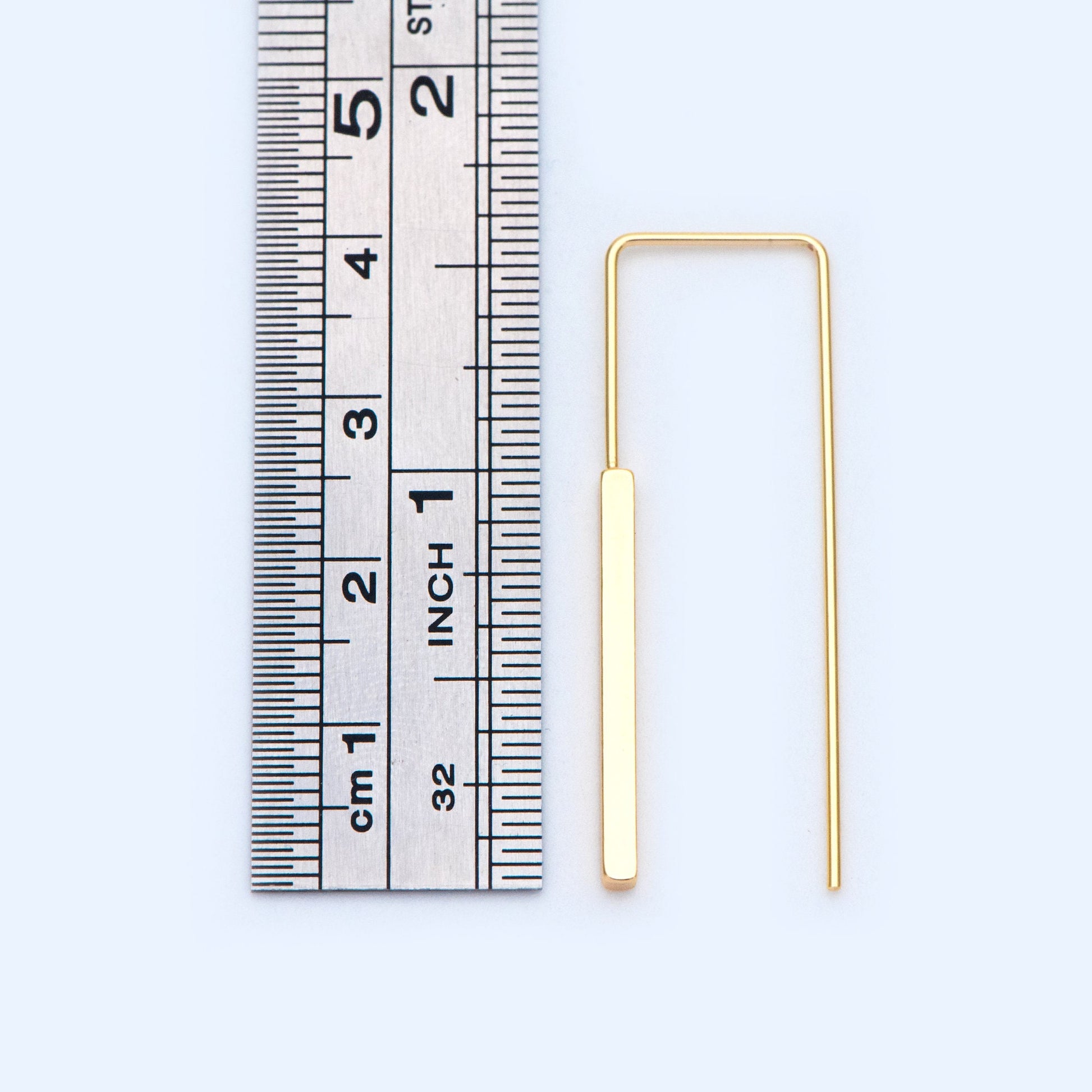 10pcs Gold/ Silver tone Cube Ear Hooks 14x40mm, Gold/ Rhodium plated Brass Simple Earwire Components, Square Earring Hooks (GB-2732-B)