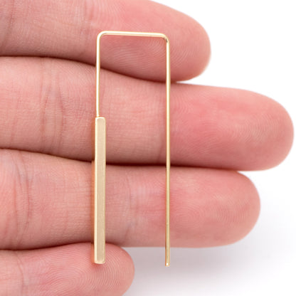 10pcs Gold/ Silver tone Cube Ear Hooks 14x40mm, Gold/ Rhodium plated Brass Simple Earwire Components, Square Earring Hooks (GB-1087)