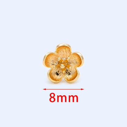 10pcs Gold Flower Ear Posts 8mm, 18K Gold plated Brass, Floral Earring Studs (GB-1092)/ 10pcs=5 pairs