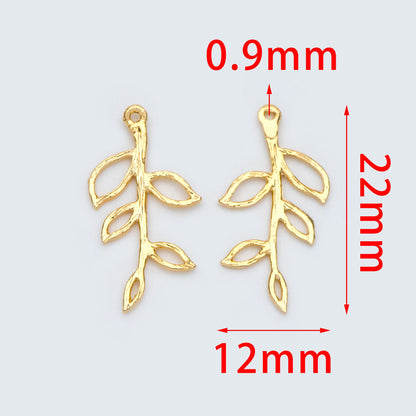 10pcs 18K Gold plated Brass Leaf Charm Pendants 22x12mm (GB-120-C)