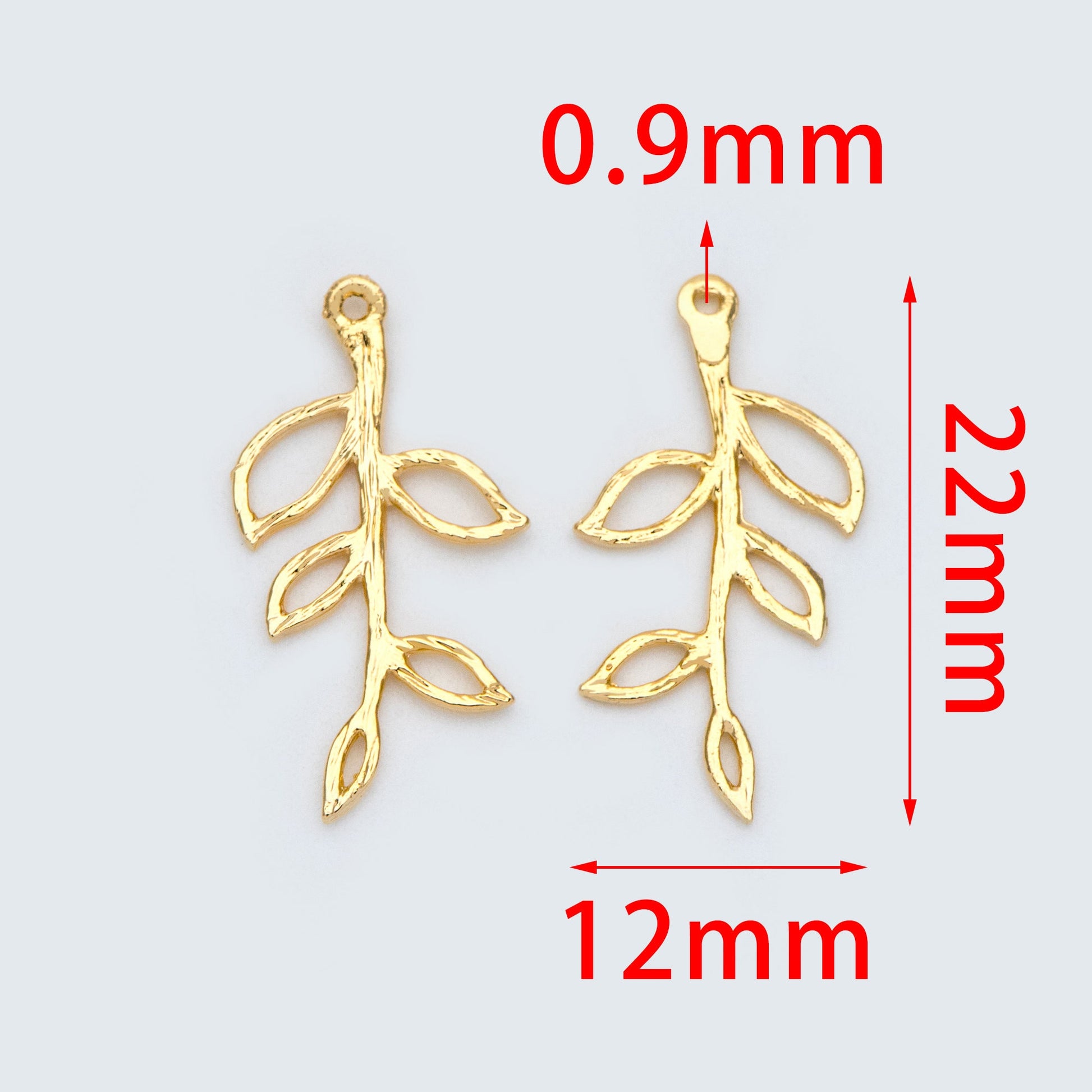 10pcs 18K Gold plated Brass Leaf Charm Pendants 22x12mm (GB-120-C)