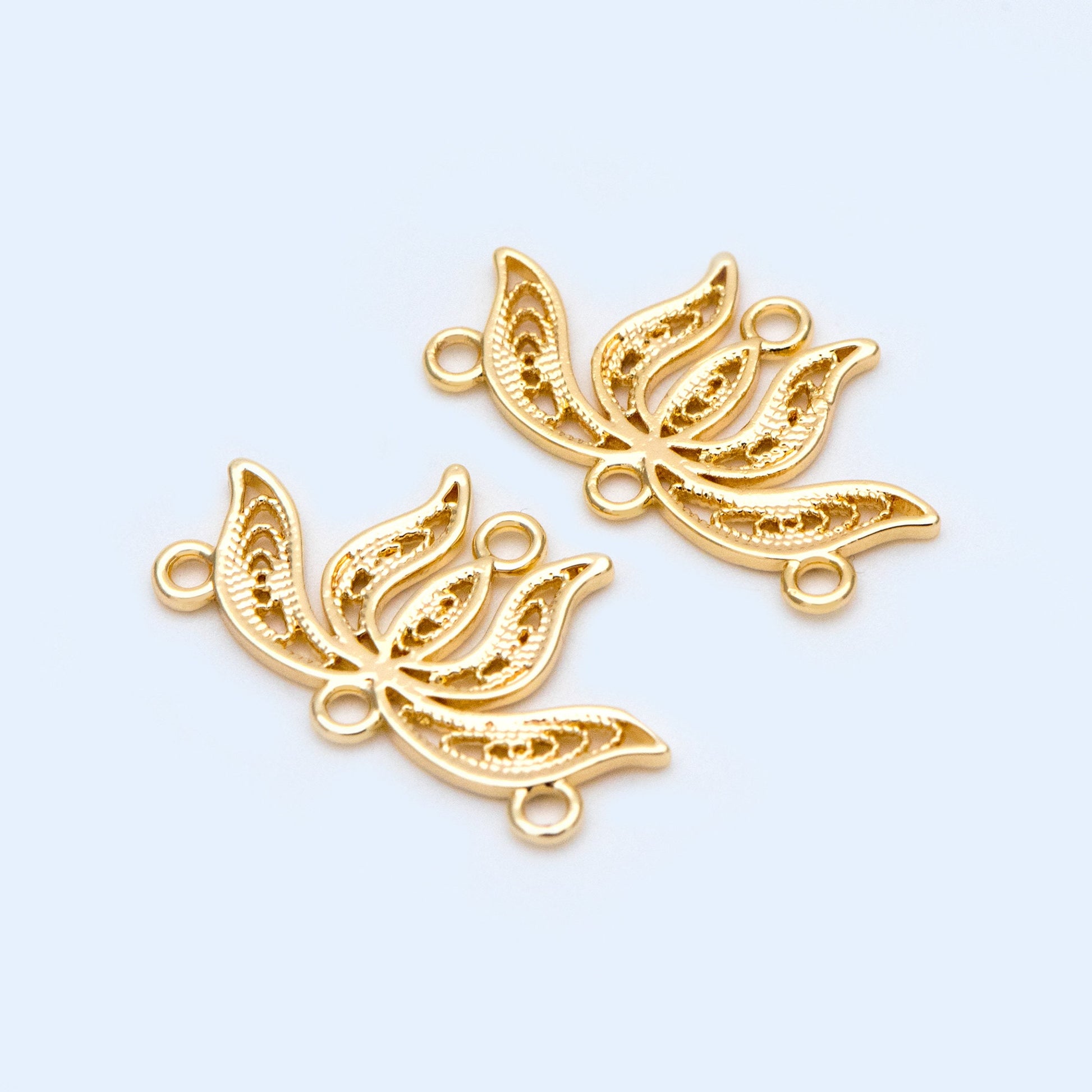 10pcs Gold Lotus Pendants 13x22mm, 18K Gold plated Brass, Lotus Flower Charm Connectors (GB-1010-B)