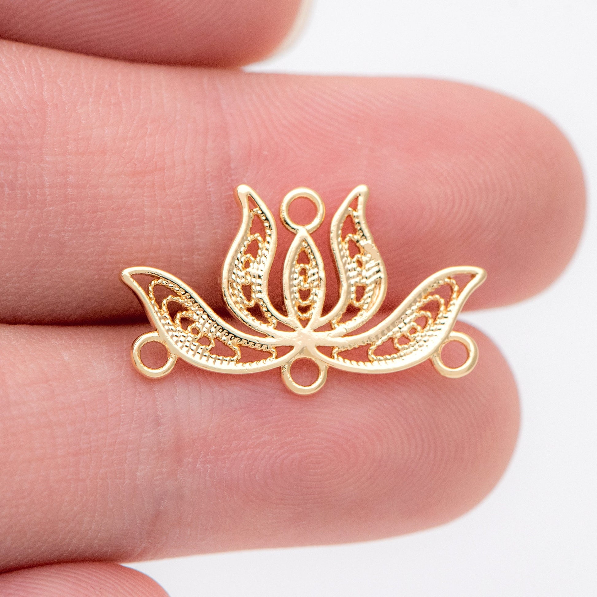 10pcs Gold Lotus Pendants 13x22mm, 18K Gold plated Brass, Lotus Flower Charm Connectors (GB-1010-B)