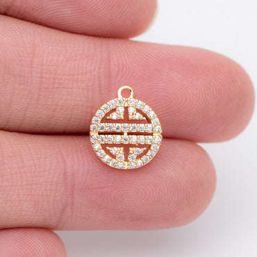 4pcs CZ Pave Gold Round Charms 11x12mm, 18K Gold plated Brass, Round Disk Pendants (GB-3464-B)