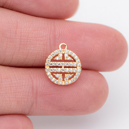 4pcs CZ Pave Gold Round Charms 11x12mm, 18K Gold plated Brass, Round Disk Pendants (GB-3464-B)