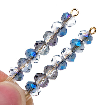 Rondelle Faceted Glass Beads Blue Sparkle 4x6mm -(BZ06-08) / 95Pcs