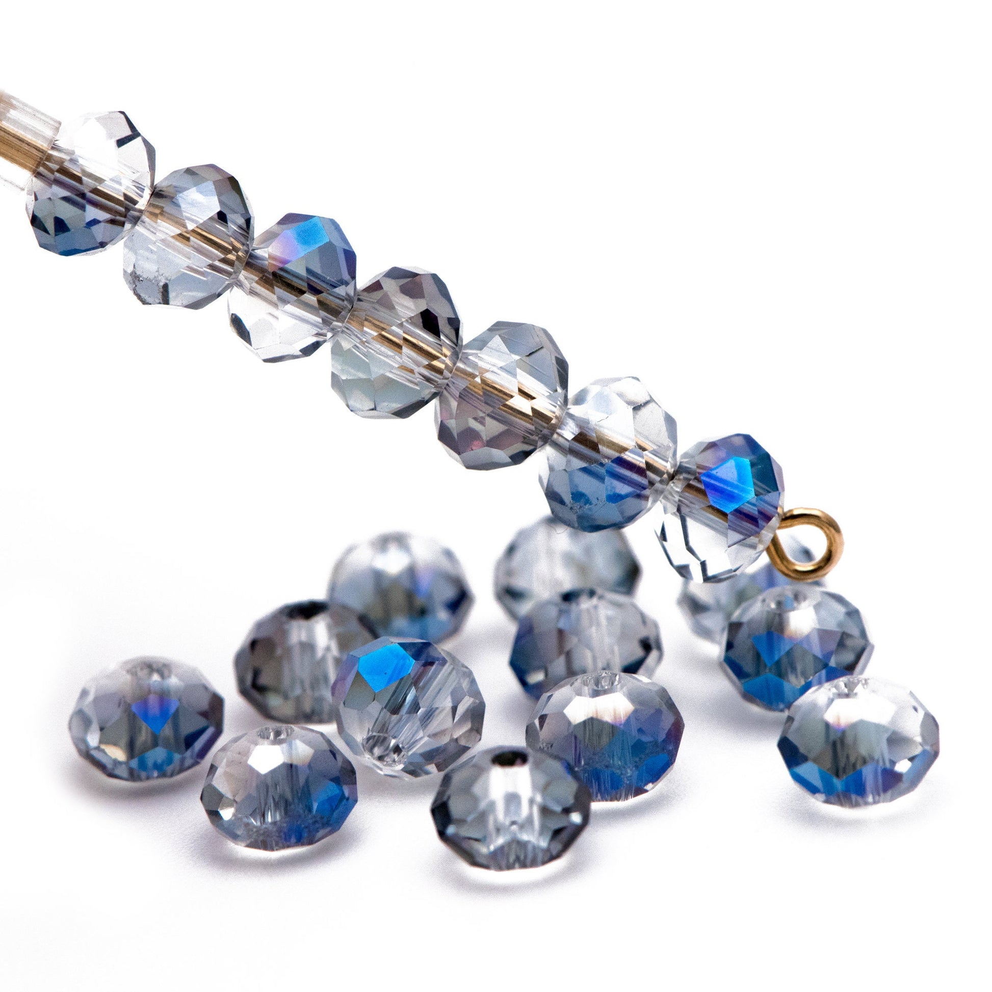 Rondelle Faceted Glass Beads Blue Sparkle 4x6mm -(BZ06-08) / 95Pcs