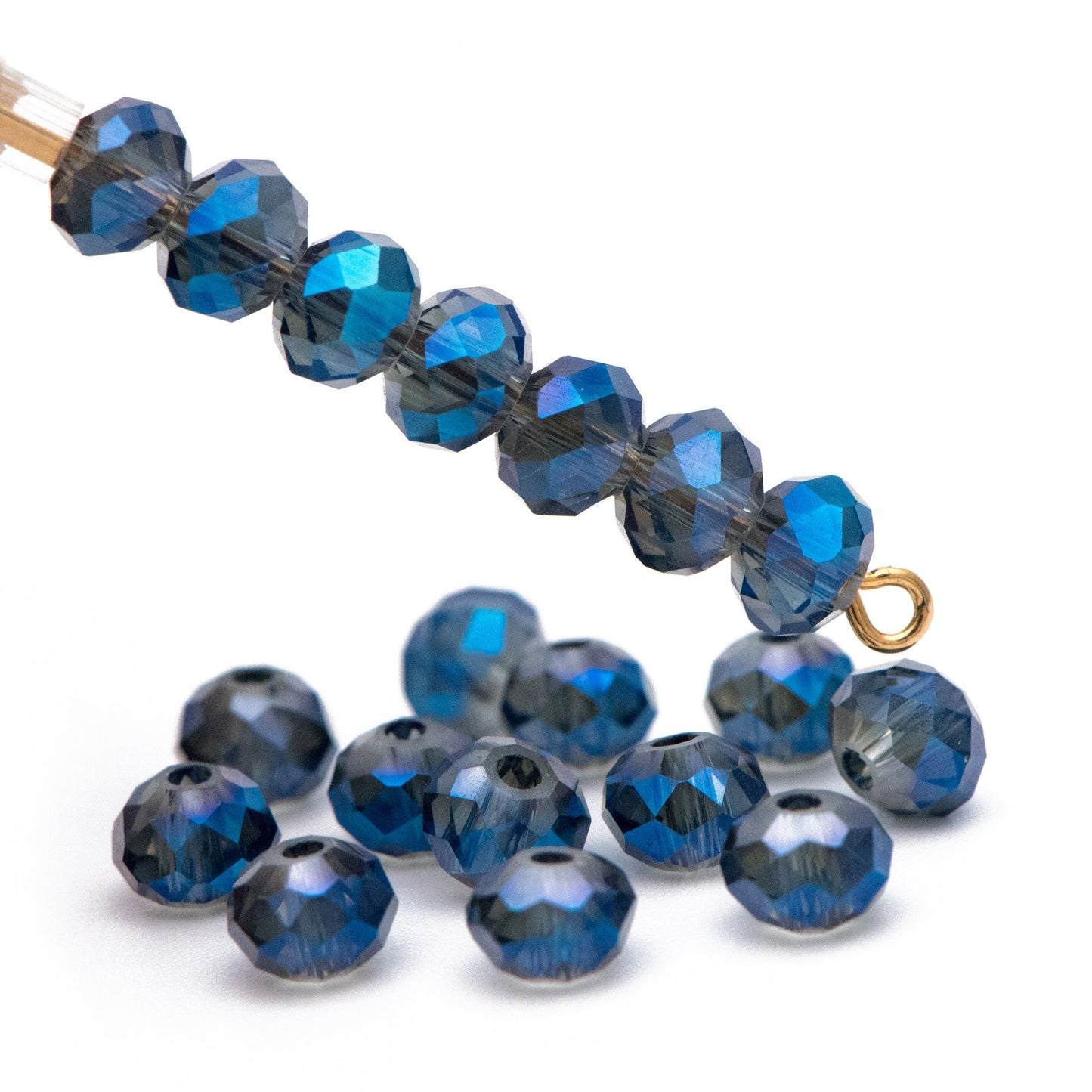 Rondelle Faceted Crystal Glass Beads Montana Blue Sparkle 4x6mm -(BZ06-10) / 95Pcs