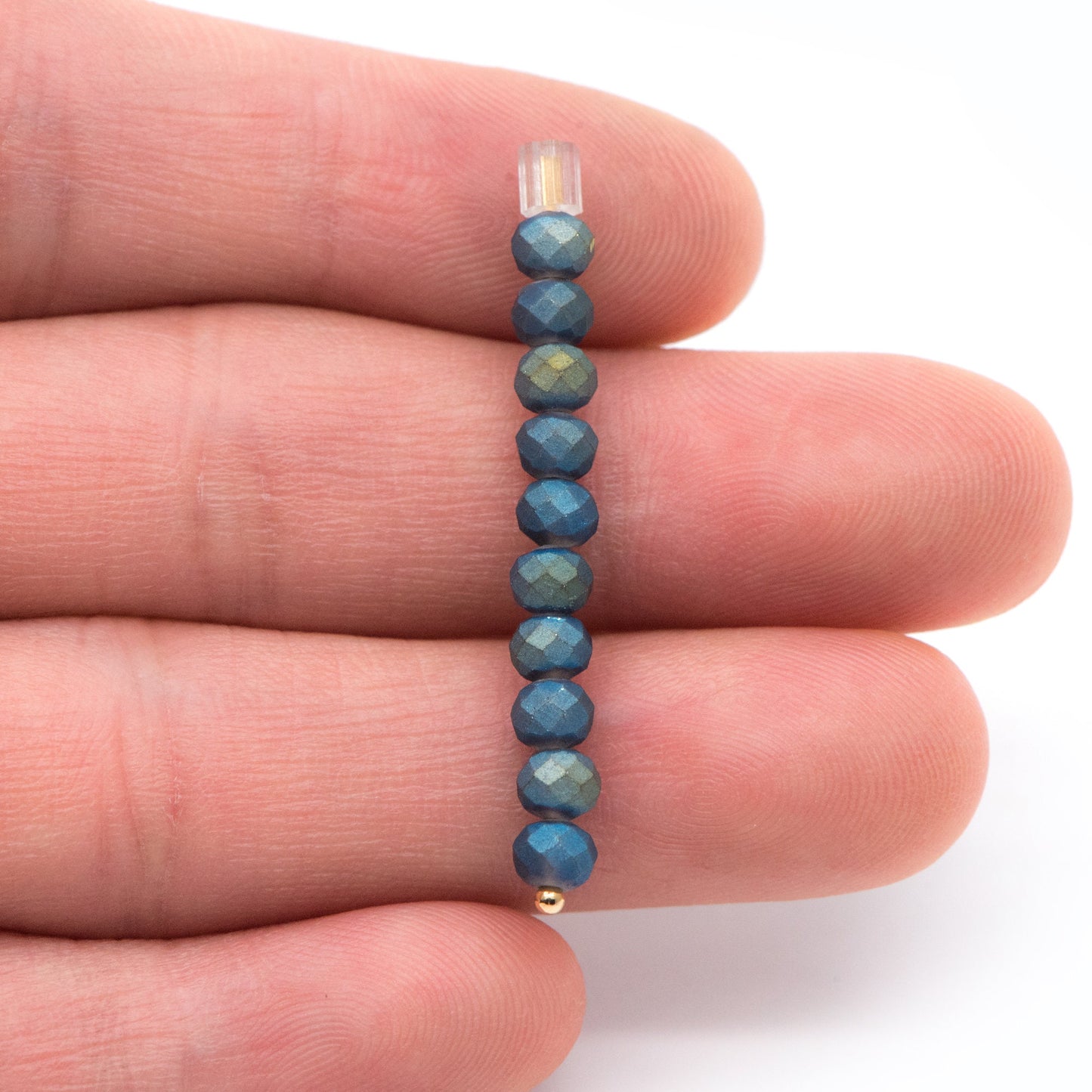 Matte Crystal Rondelle 3x4mm, Glass Faceted Beads, Frosted Metallic Blue Green -(BZ04-141)/ 140 beads full strand
