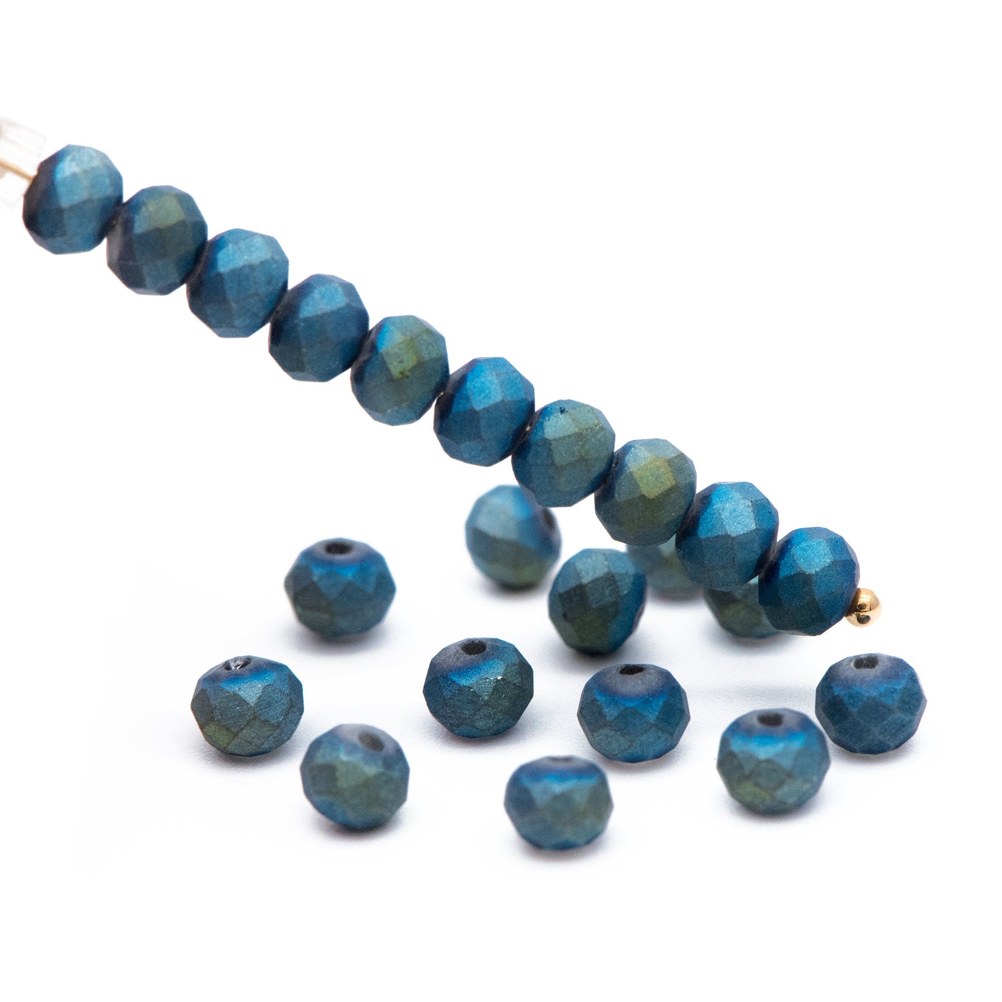 Matte Crystal Rondelle 3x4mm, Glass Faceted Beads, Frosted Metallic Blue Green -(BZ04-141)/ 140 beads full strand