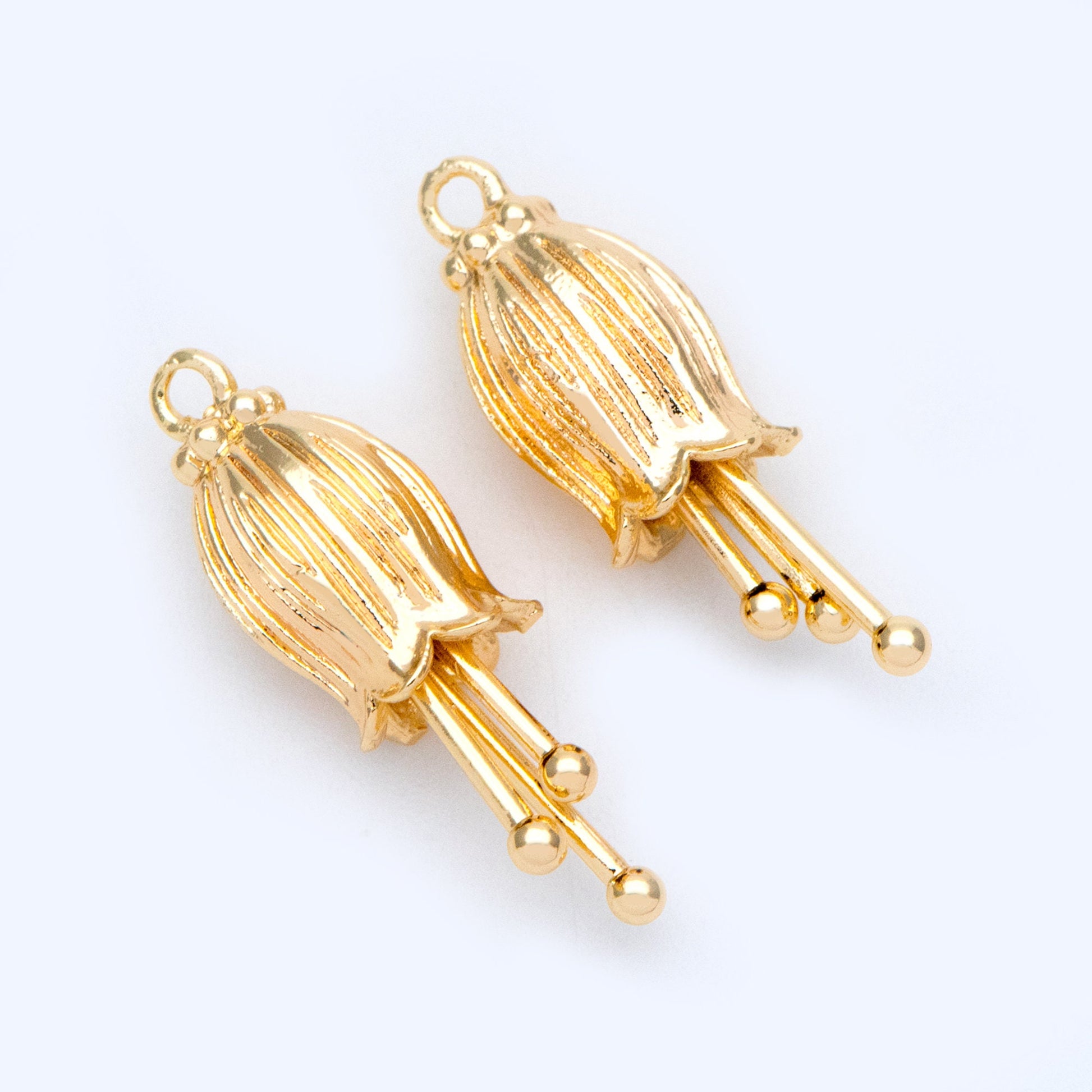 10pcs Gold/ Silver Flower Charms, 23x7mm,Real Gold/ Rhodium plated Brass, Floral Pendants (GB-1103)