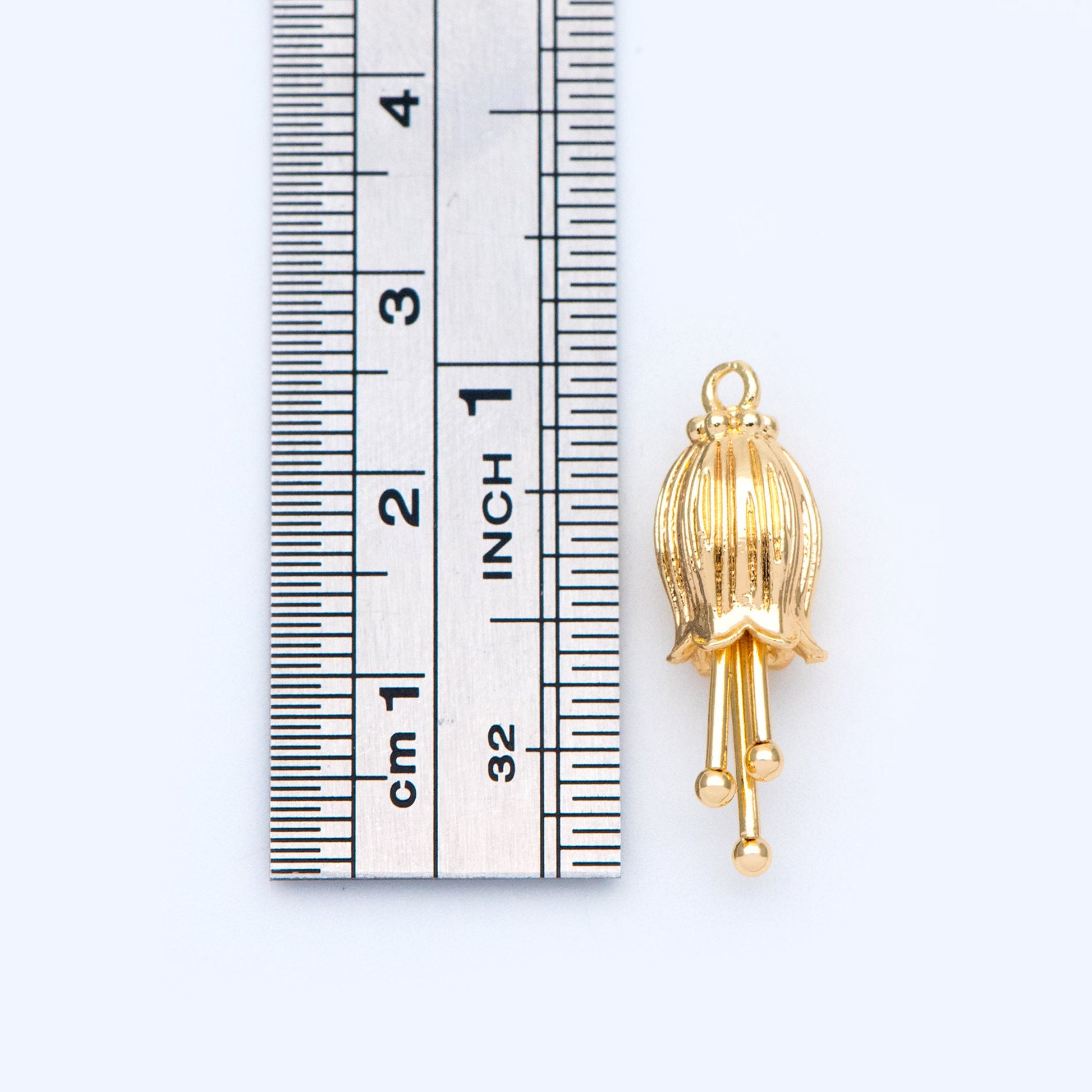 10pcs Gold/ Silver Flower Charms, 23x7mm,Real Gold/ Rhodium plated Brass, Floral Pendants (GB-1103)