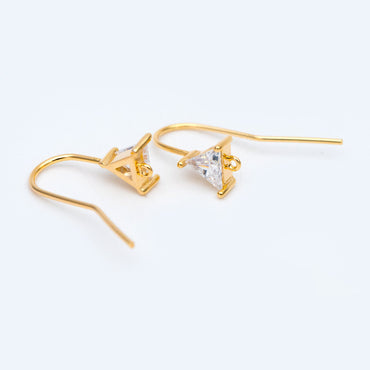10pcs Gold CZ Pave Triangle Earring Hooks: 18K Gold Plated Brass Earwires, 21mm (GB-1125-E)