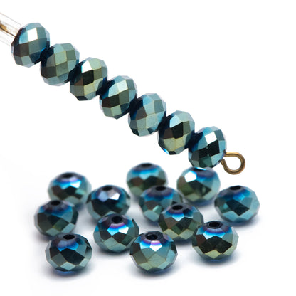 Crystal Rondelle Faceted Glass Beads 4x6mm Metallic Green- BZ06-88/ 95pcs