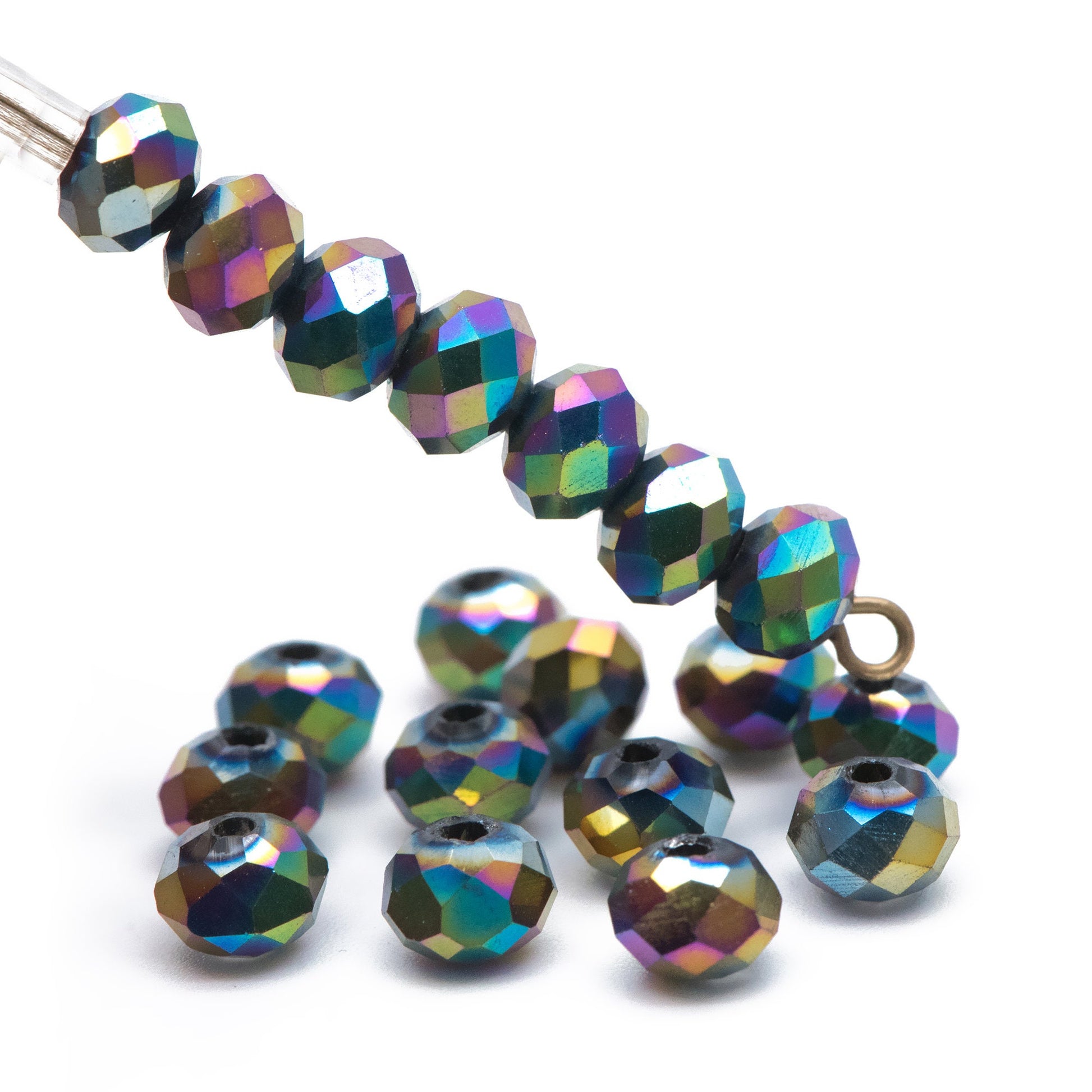 Rondelle Crystal Glass Faceted beads 4x6mm Metal Rainbow -BZ06-94/ 95pcs