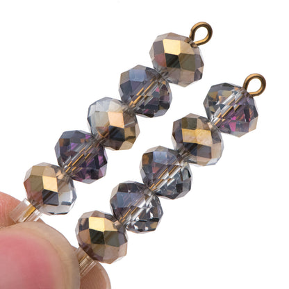 65 beads- Faceted Glass Crystal Rondelle Beads Rose& Gold 6x8mm -BZ0852