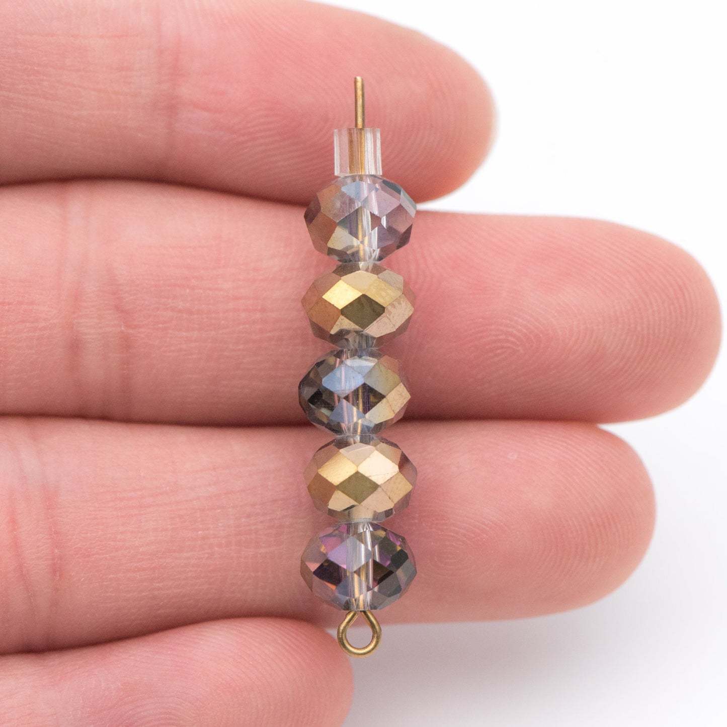 65 beads- Faceted Glass Crystal Rondelle Beads Rose& Gold 6x8mm -BZ0852