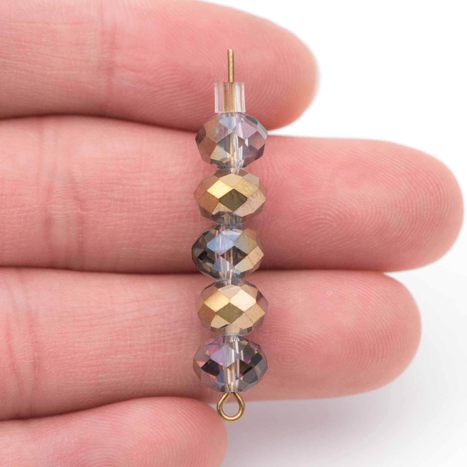 65 beads- Faceted Glass Crystal Rondelle Beads Rose& Gold 6x8mm -BZ0852