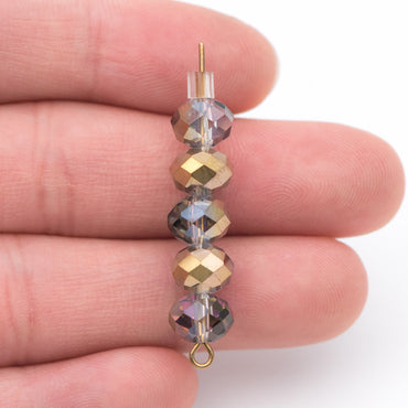 65 beads- Faceted Glass Crystal Rondelle Beads Rose& Gold 6x8mm -BZ0852