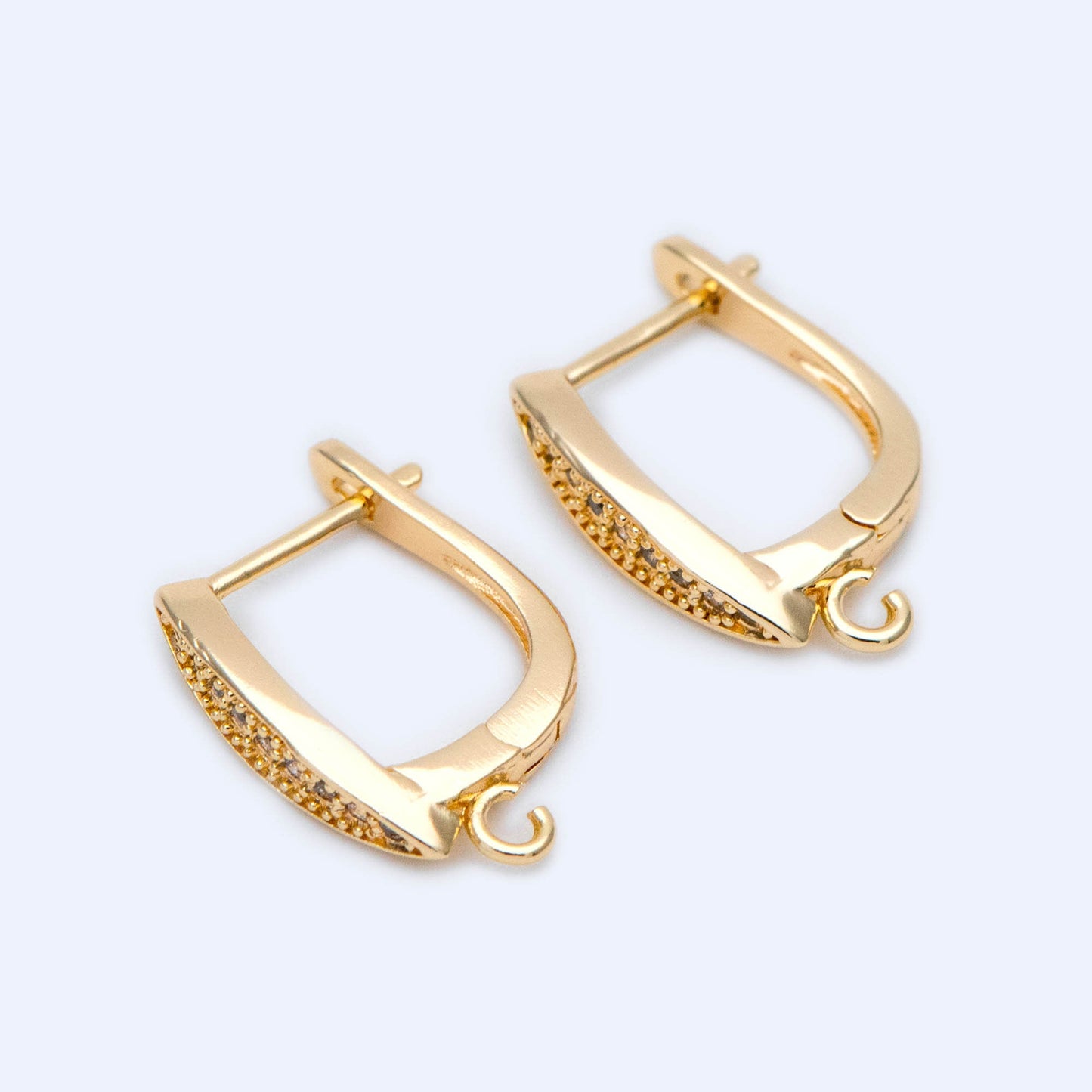4pcs CZ Pave Gold Click-in Style Lever Back Earring Wires with Open Jump Ring,Earring Findings (GB-3904-F)