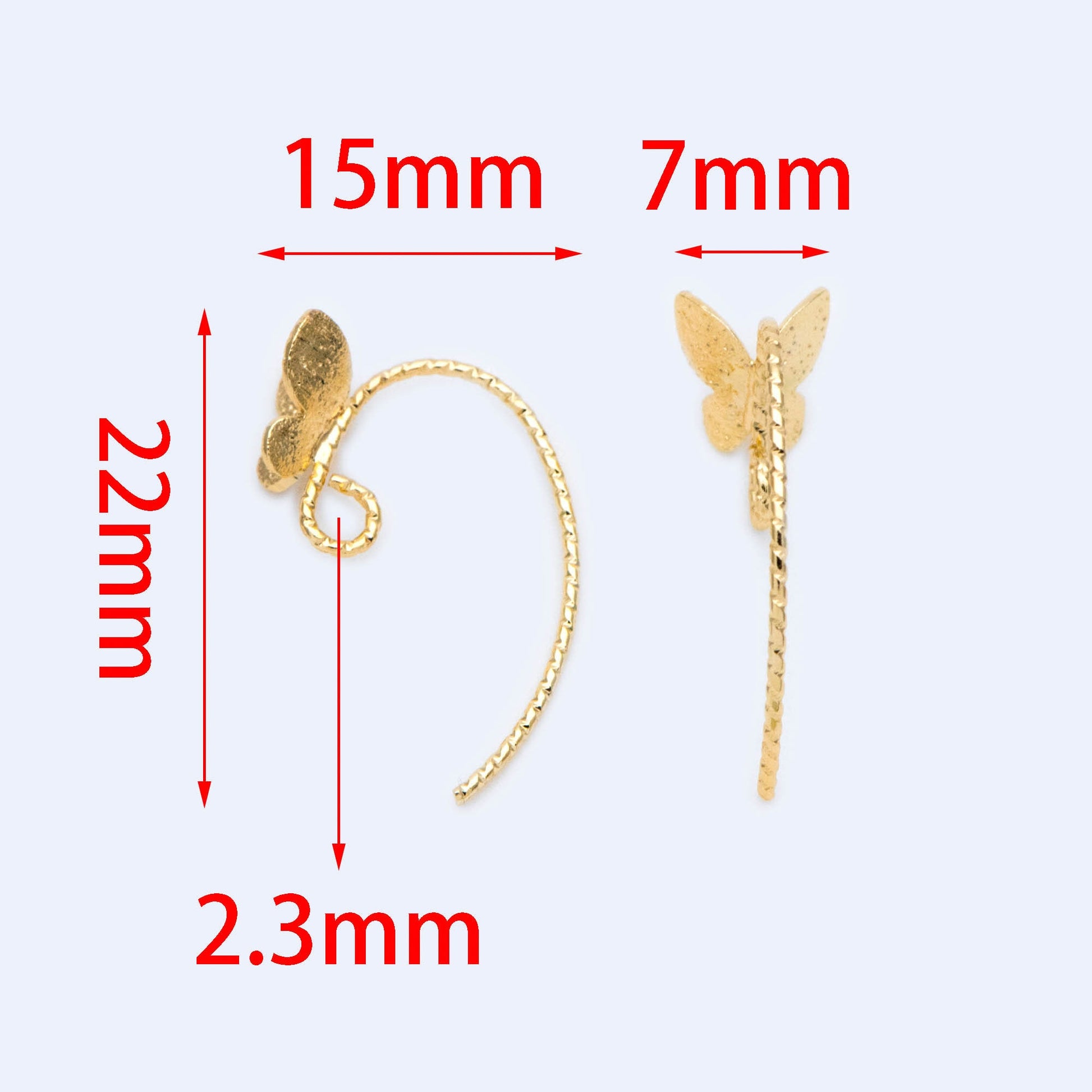 10pcs Gold plated Brass butterfly Ear Hooks, Simple Earwires Earring Components (GB-1202)