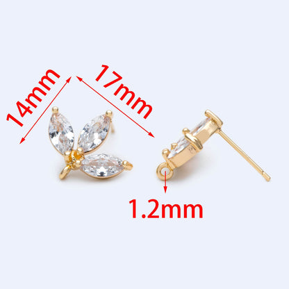 10pcs CZ Pave Gold/ Silver Tone leaf Earring with Loop 17x14mm, Dainty Studs, Leaves Earrings(#GB-1205)