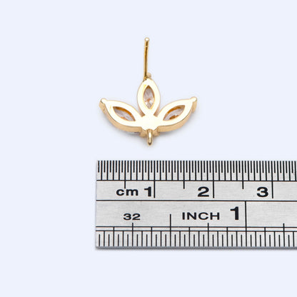 10pcs CZ Pave Gold/ Silver Tone leaf Earring with Loop 17x14mm, Dainty Studs, Leaves Earrings(#GB-1205)