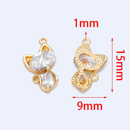4pcs Shiny Gold Cat Pendant,15x9mm,Cat Necklace, Cz Charm, Cat Charm, Cat Medallion, Gold Plated Findings(GB-2074-D)