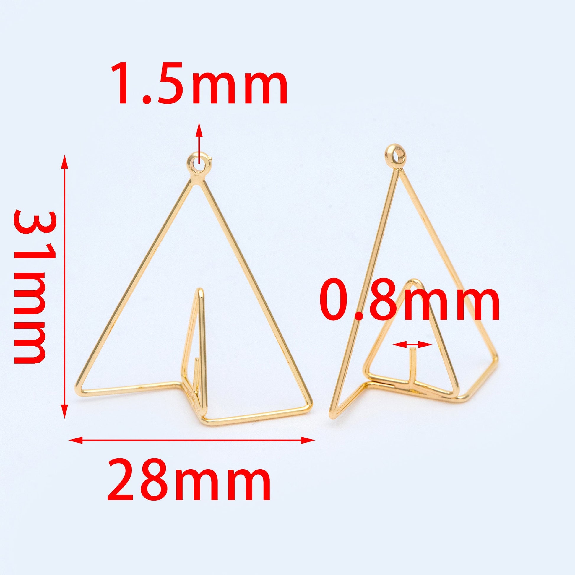 10pcs Gold Triangle Charms, 18K Gold plated Brass, Geometric Pendants 28mm (GB-1085)