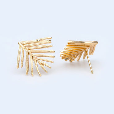 10pcs Gold Leaf Earring with Loop 19x20mm, Gold Plated Brass Stud Earrings (GB-1083)