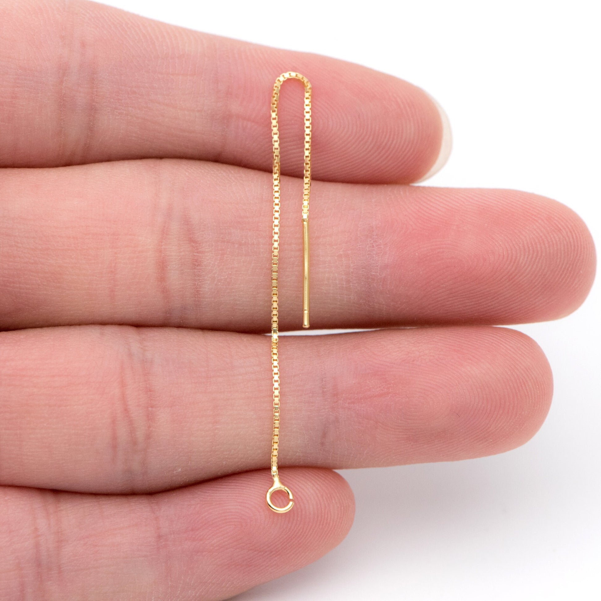 10pcs Sterling Silver Threader Earrings, Gold/ Rhodium, .925 Silver Box Chain, Earwire Thread with Open Jump Ring (CY-004)
