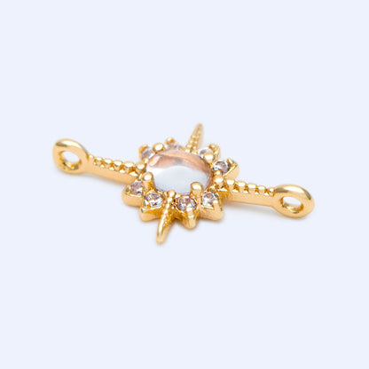 4pcs Gold North Star Connector 16x10mm, Clear Gemstone Pave Star charm Pendant (GB-3231-E)