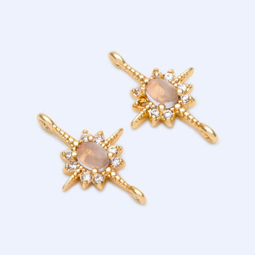 4pcs Gold North Star Connector 16x10mm, Clear Gemstone Pave Star charm Pendant (GB-3231-E)