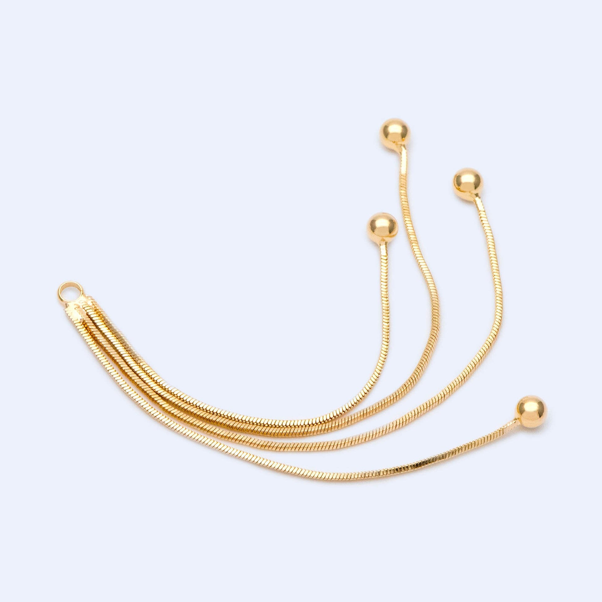 4pcs Gold Chain Tassels 83mm Long with balls, Earring Tassels (GB-3523-B)