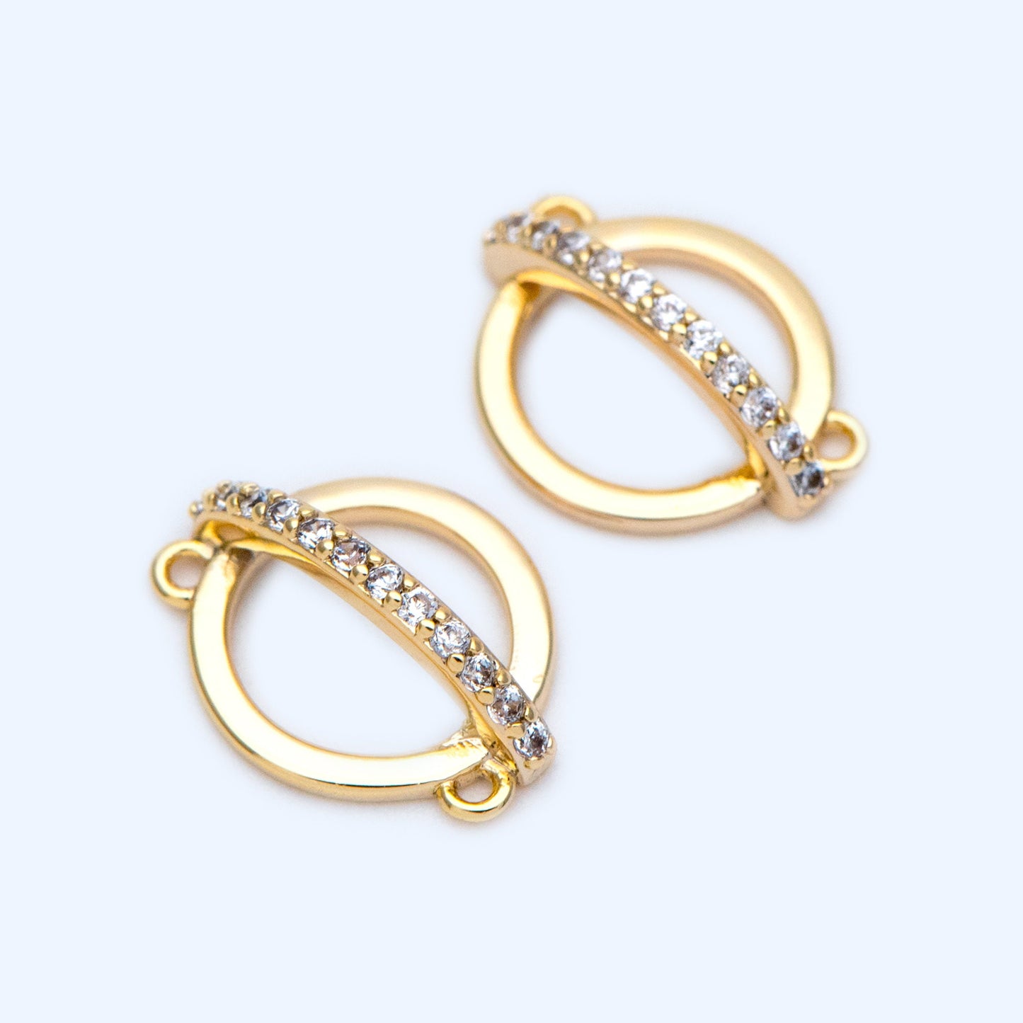 4 pieces CZ pave Gold Circle Charm Connectors 10mm (GB-1221)