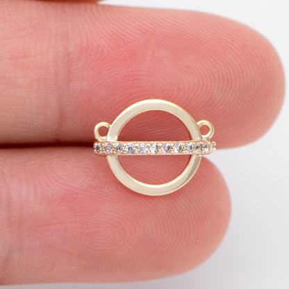 4 pieces CZ pave Gold Circle Charm Connectors 10mm (GB-1221)