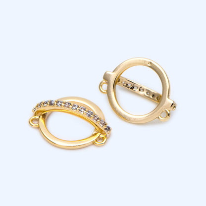 4 pieces CZ pave Gold Circle Charm Connectors 10mm (GB-1221)