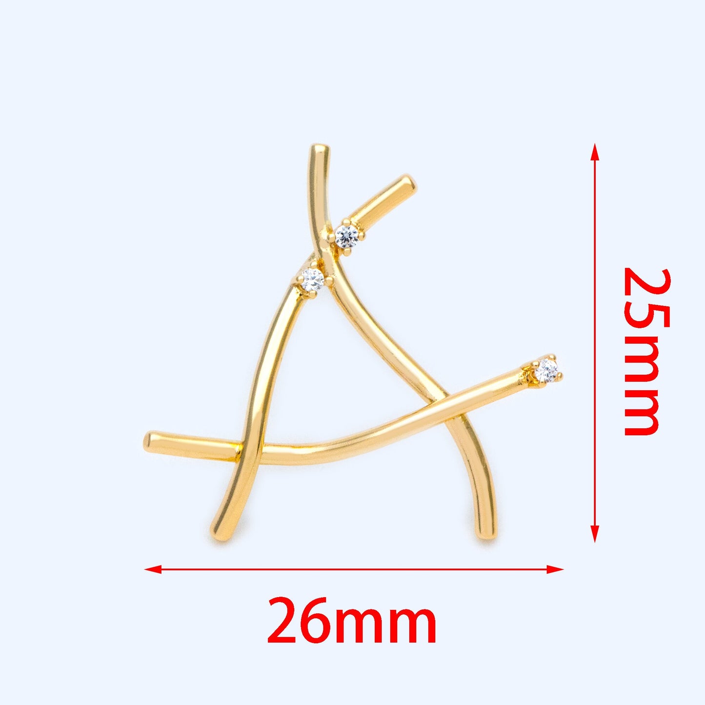 4pcs CZ Mirco Pave Geometry Earring, 25x26mm, Gold plated Brass Triangle Ear Stud Posts (GB-1229)