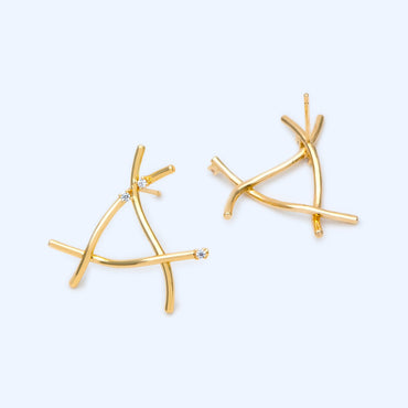 4pcs CZ Mirco Pave Geometry Earring, 25x26mm, Gold plated Brass Triangle Ear Stud Posts (GB-1229)