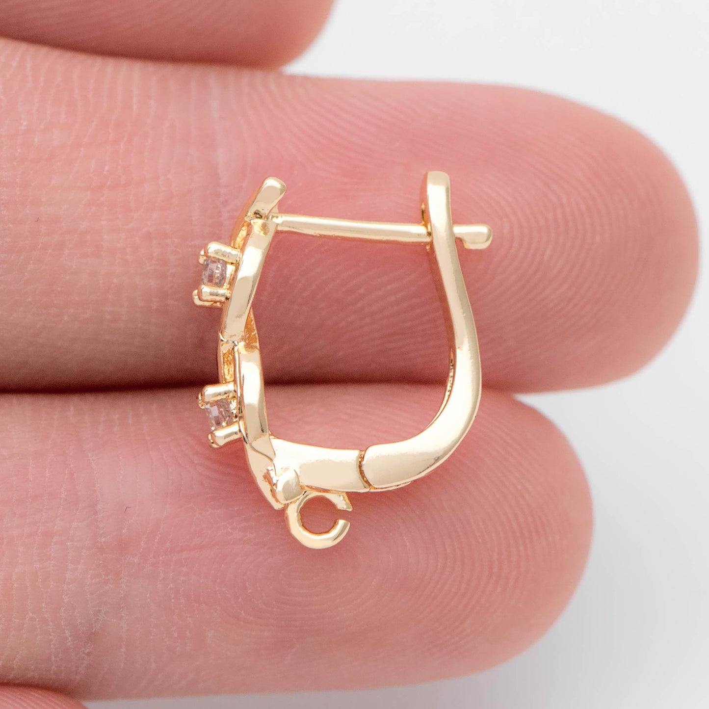 4pcs CZ Pave Gold Click-in Style Lever Back Earring Wires with Loop, Earring Findings (GB-3904-A)