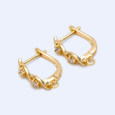 4pcs CZ Pave Gold Click-in Style Lever Back Earring Wires with Loop, Earring Findings (GB-3904-A)