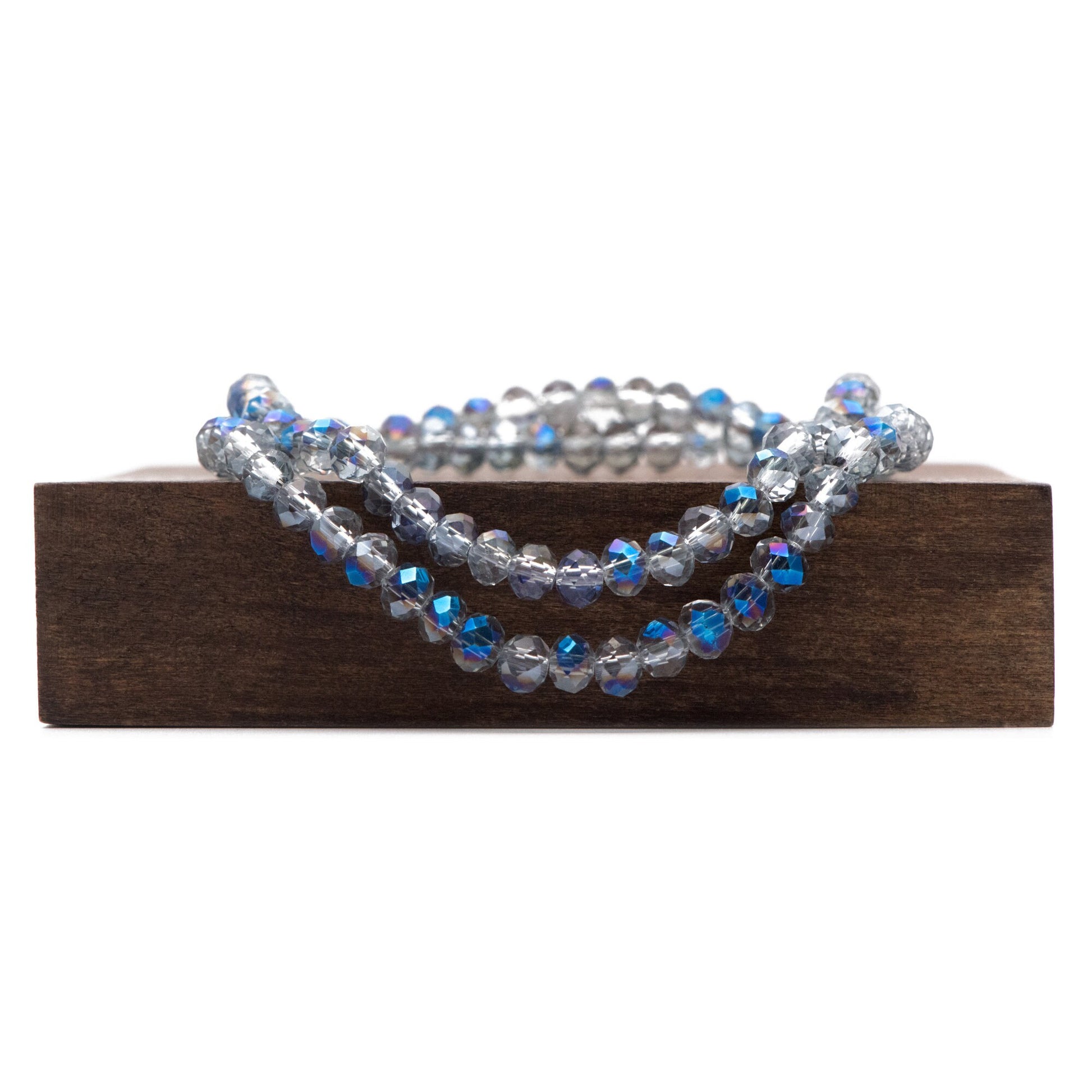 Rondelle Faceted Glass Beads Blue Sparkle 4x6mm -(BZ06-08) / 95Pcs