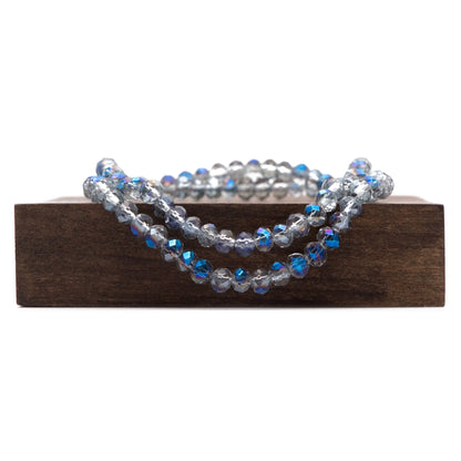 Rondelle Faceted Glass Beads Blue Sparkle 4x6mm -(BZ06-08) / 95Pcs