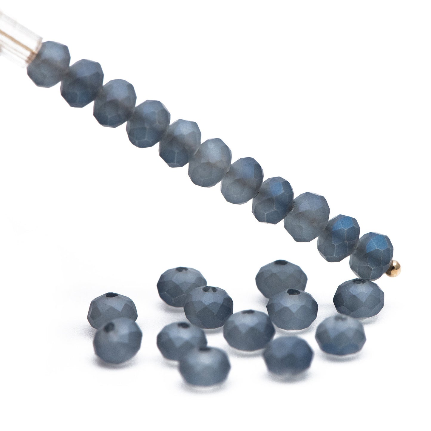 Frosted Crystal Rondelle 3x4mm, Faceted Glass Rondelle Beads, Matte Montana Blue -(BZ04-157)/ 145 beads full strand
