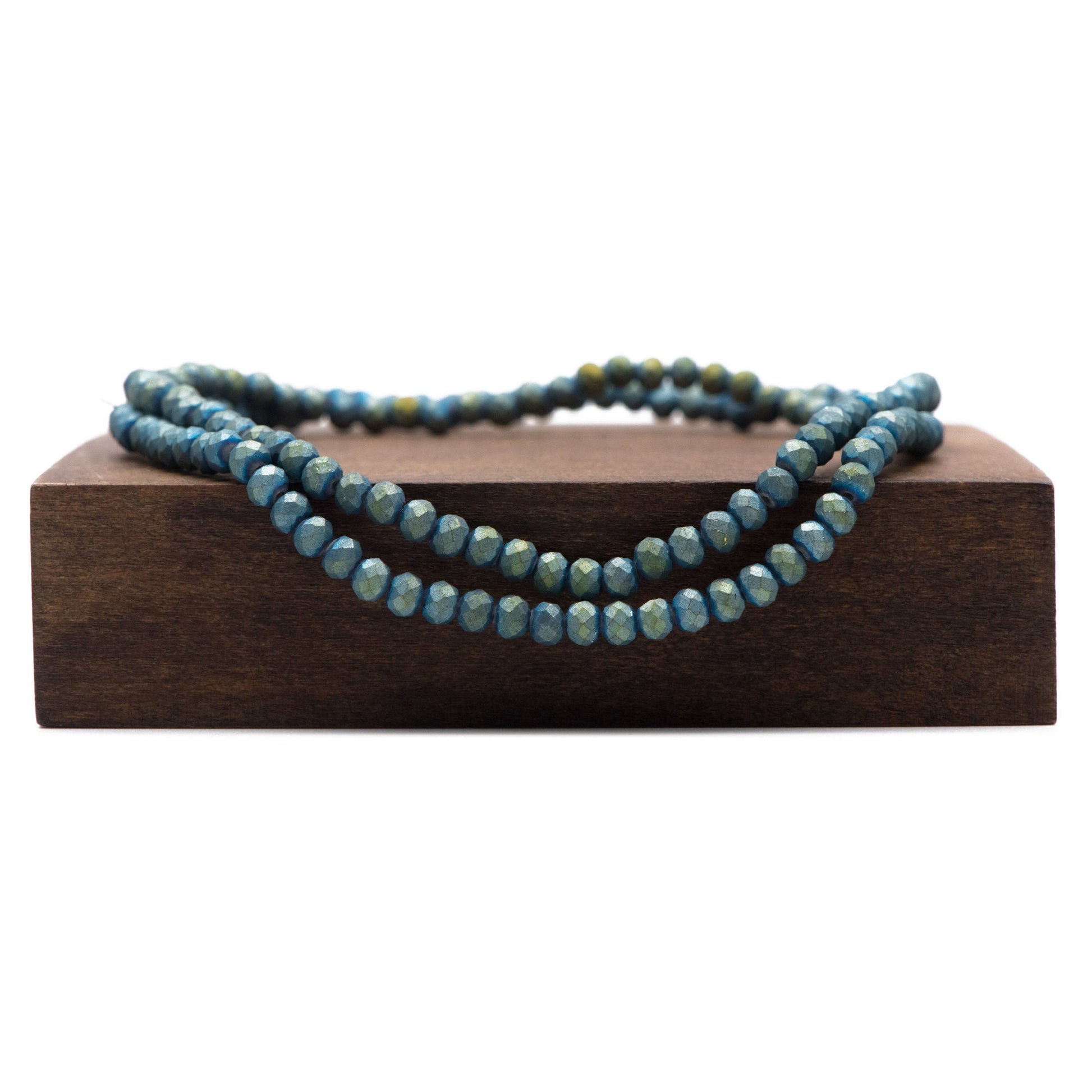 Matte Crystal Rondelle 3x4mm, Glass Faceted Beads, Frosted Metallic Blue Green -(BZ04-141)/ 140 beads full strand