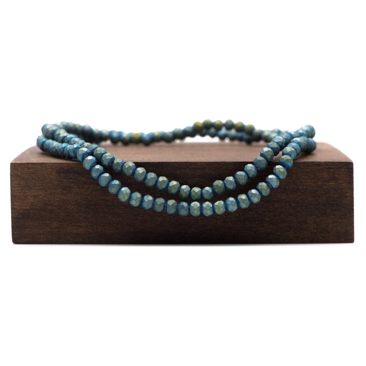 Matte Crystal Rondelle 3x4mm, Glass Faceted Beads, Frosted Metallic Blue Green -(BZ04-141)/ 140 beads full strand