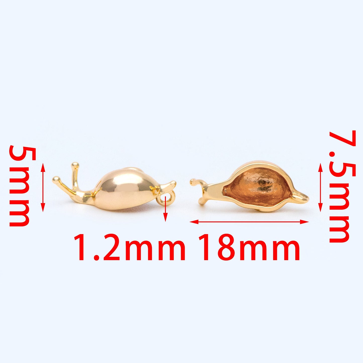 10pcs Gold plated Brass snail Charm,18x7.5mm (GB-1096)