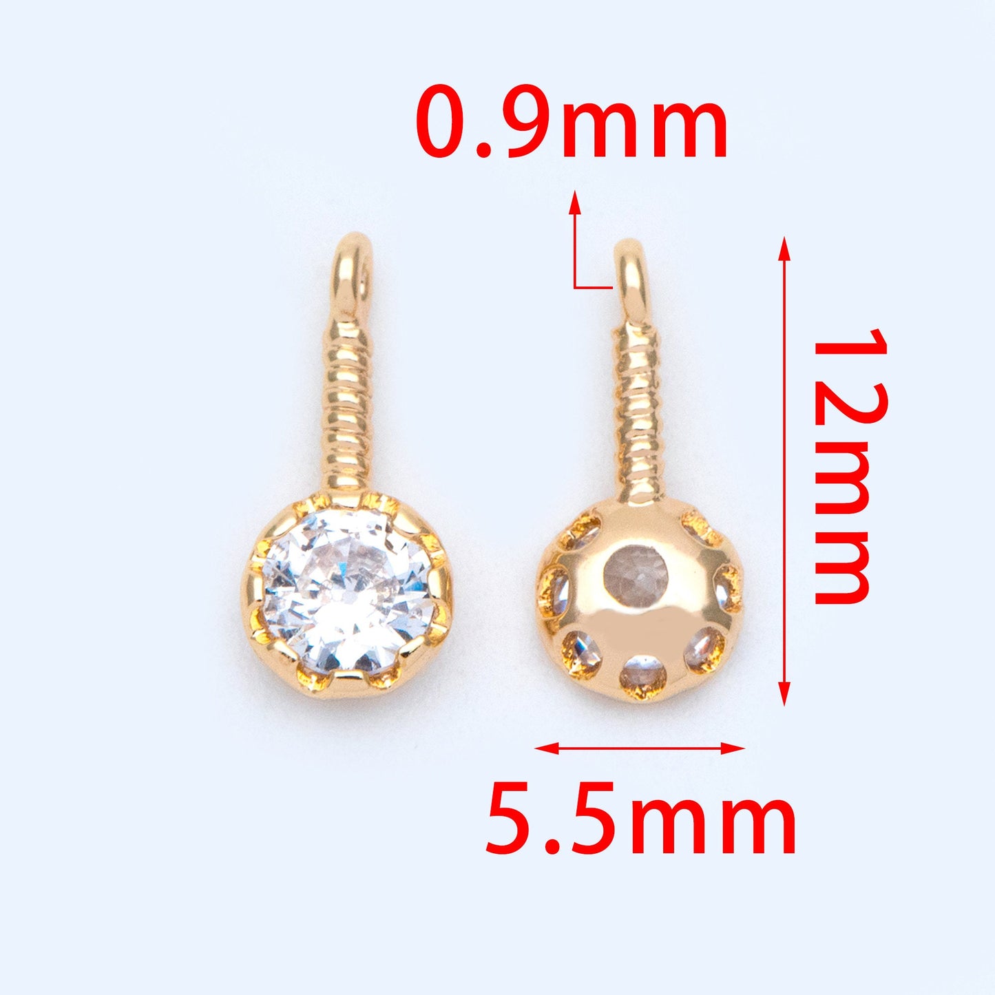 10pcs Cubic Zirconia Round Drop Charms 12x5.5mm, CZ Bar Charm, Gold plated Brass Charm (GB-1098)